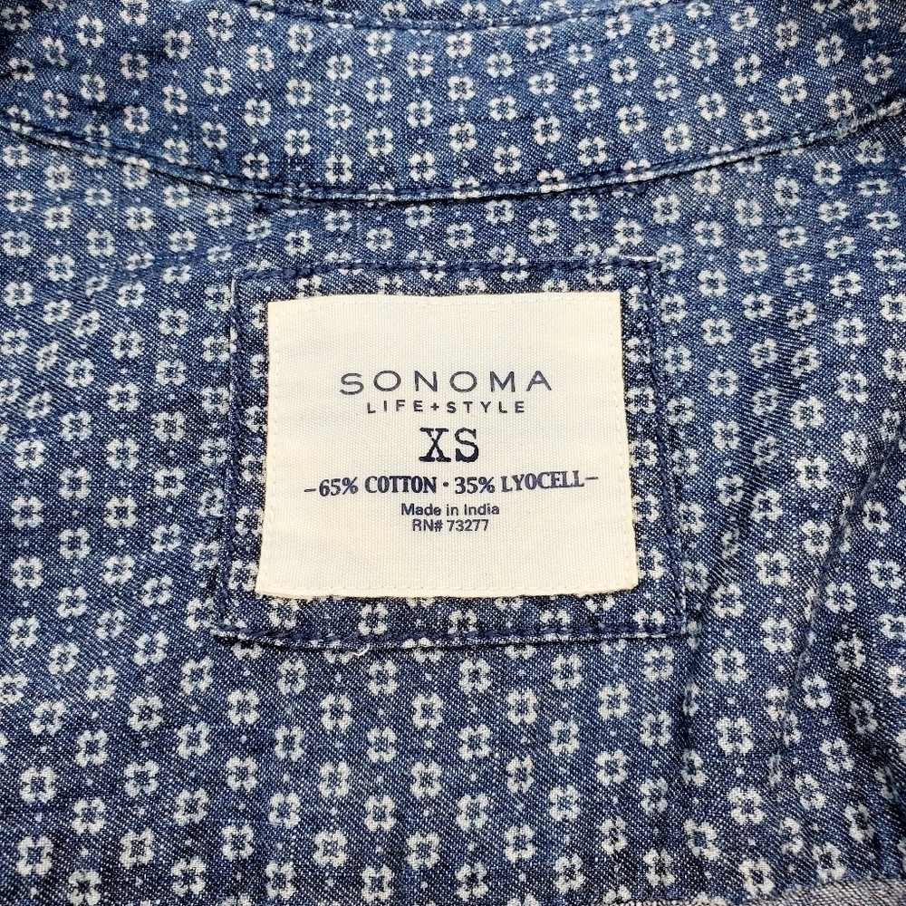 Sonoma Drop Tail Button Up Long Cuffed Roll Tab Sleeve Top w/ Tie Waist Belt - Picture 4 of 5